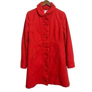 Old Navy Women's Wool Blend Ruffle Placket Red Aloud Pockets Long Peacoat Medium